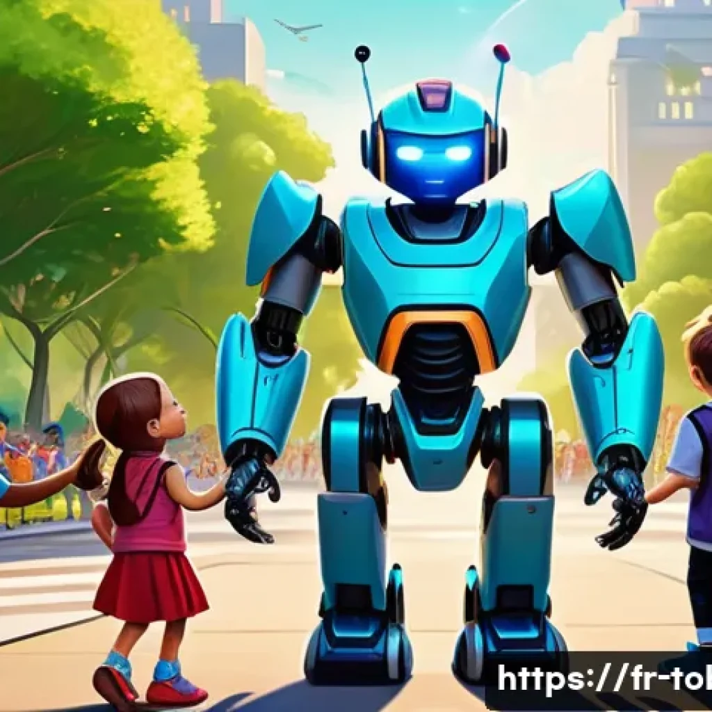 또봇과 타 로봇 애니메이션 비교 - A colorful, futuristic cartoon scene featuring a friendly robot hero with rounded shapes and express...