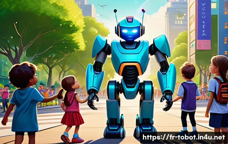 또봇과 타 로봇 애니메이션 비교 - A colorful, futuristic cartoon scene featuring a friendly robot hero with rounded shapes and express...