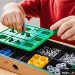 또봇 장난감 조립 방법 - A detailed close-up image of a Tobot assembly kit laid out on a clean, well-lit workspace with organ...